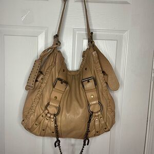 Betsey Johnson Vintage leather Tan Hobo large Shoulder Chain,& horseshoe accent